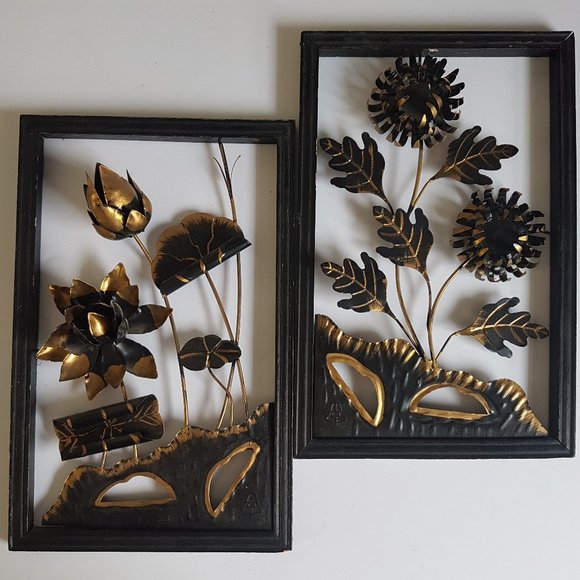 Other - Metal and Wood Black and Gold Wall Decor Vintage Set
